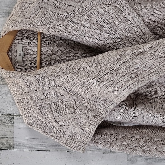 LOFT oatmeal cream wool blend shawl blanket collar open cardigan Size Small FLAW - Picture 2 of 8